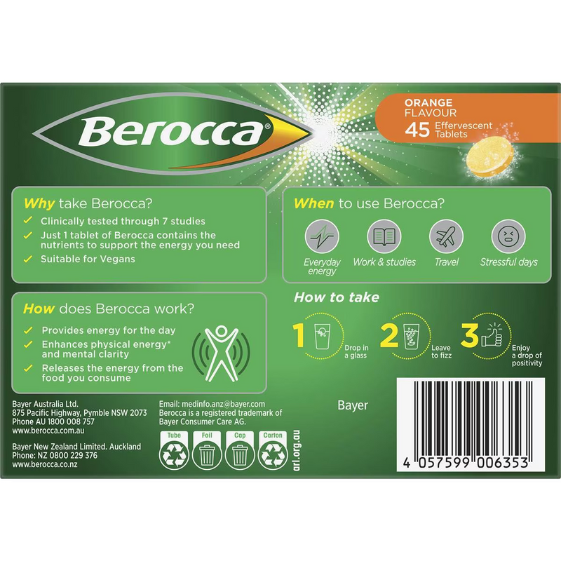 Berocca Vitamin B & C Orange Flavour Energy 45 Pack