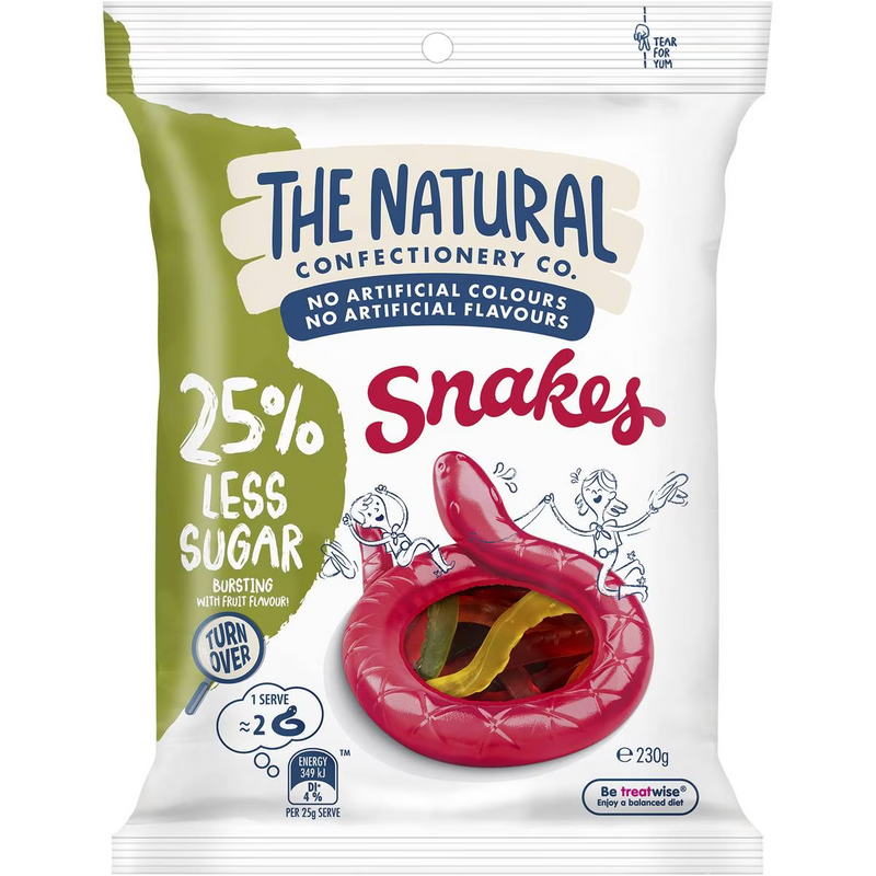 The Natural Confectionery Co. Snakes 25% Less Sugar Lollies 260g