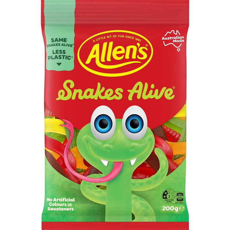 Allen's Snakes Alive Jelly Lolly Bag 200g