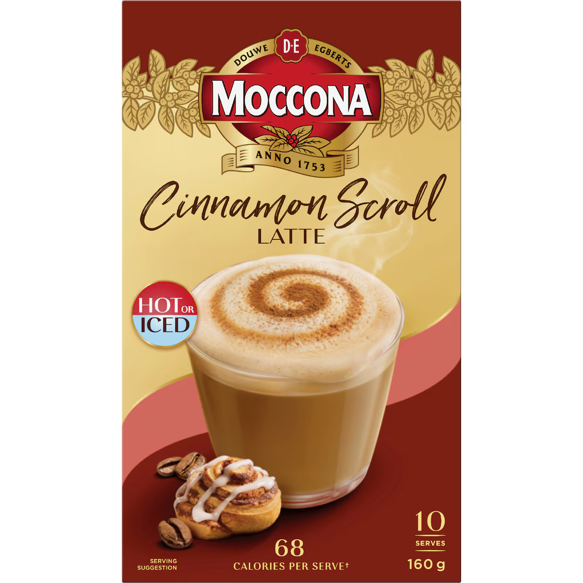 Moccona Cinnamon Scroll Latte Coffee 10 Pack 160g | Worldwide Shipping
