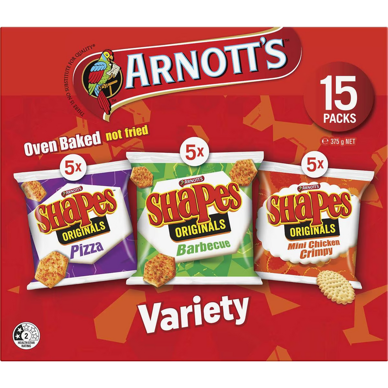 Arnott's Shapes Multipack Cracker Biscuits Variety 15 Pack 375g