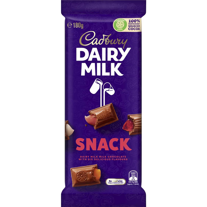 Cadbury Dairy Milk Snack Chocolate Block 180g