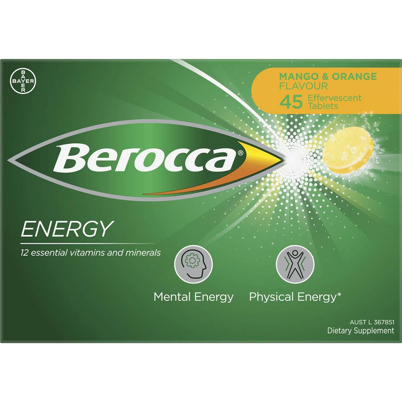 Berocca Vitamin B & C Mango & Orange Flavour Energy 45 Pack
