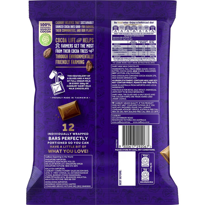 Cadbury Dairy Milk Sharepack 12 Pack 144g