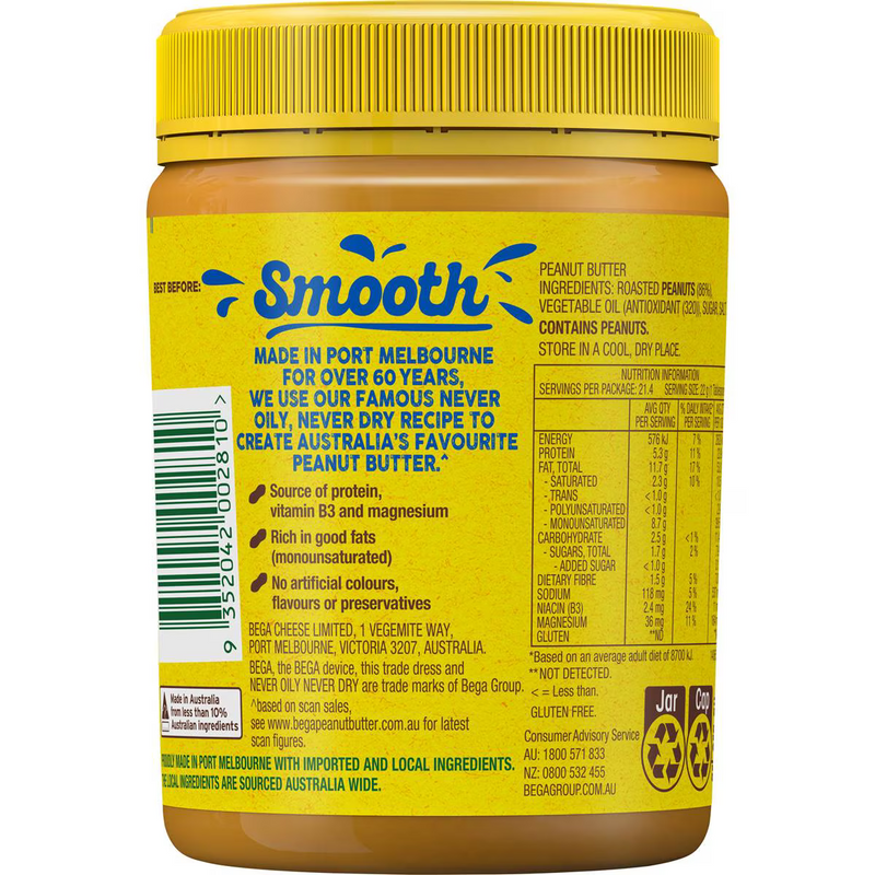 Bega Smooth Peanut Butter 470g