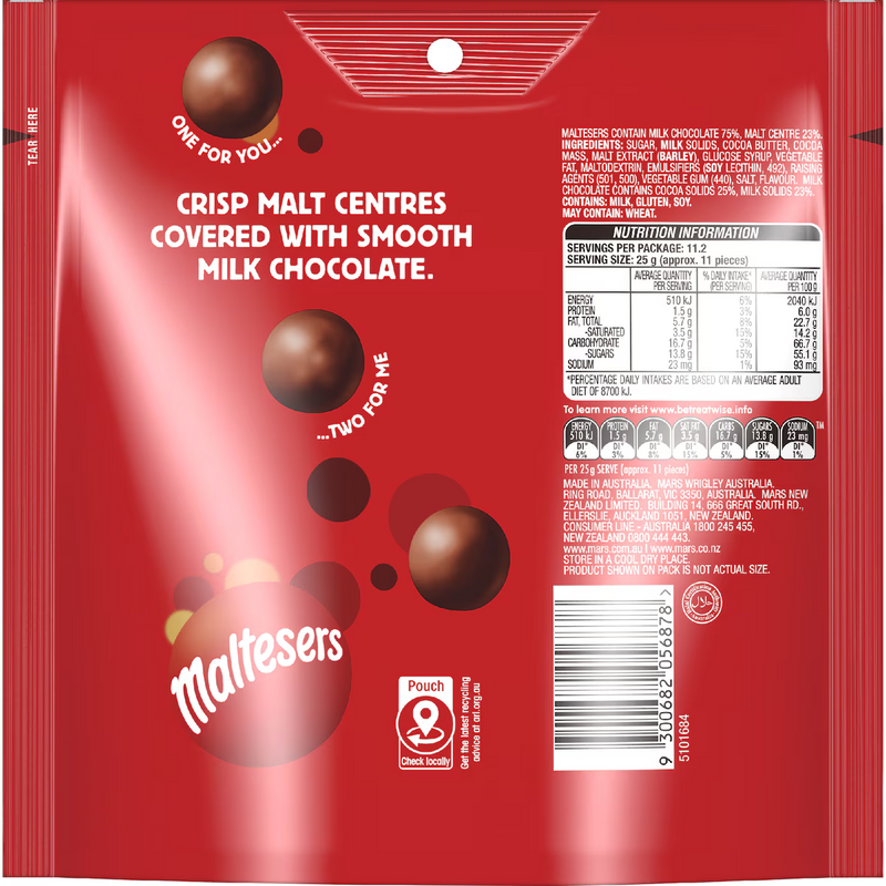 Maltesers Milk Chocolate Snack Party Bag 280g