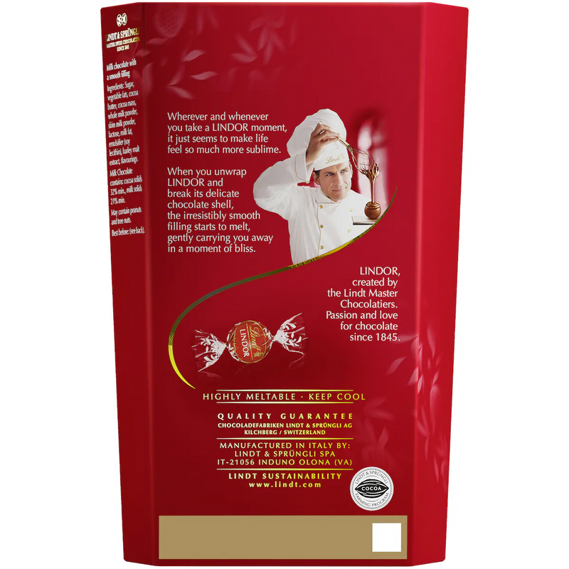 Lindor Box Back Lindt Lindor Milk Chocolate Gift Box 333g | Worldwide Shipping