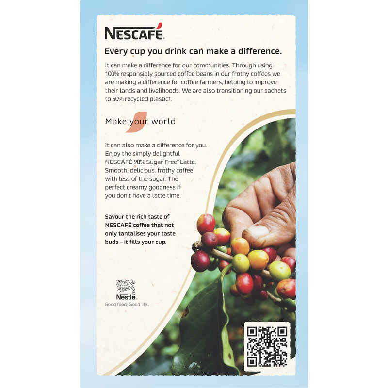 Nescafe 98% Sugar Free Latte Coffee Sachets 10 Pack 135g