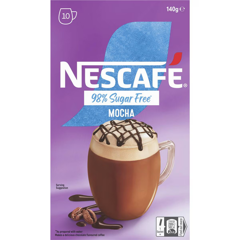 Nescafe 98% Sugar Free Mocha Coffee Sachets 10 Pack 140g
