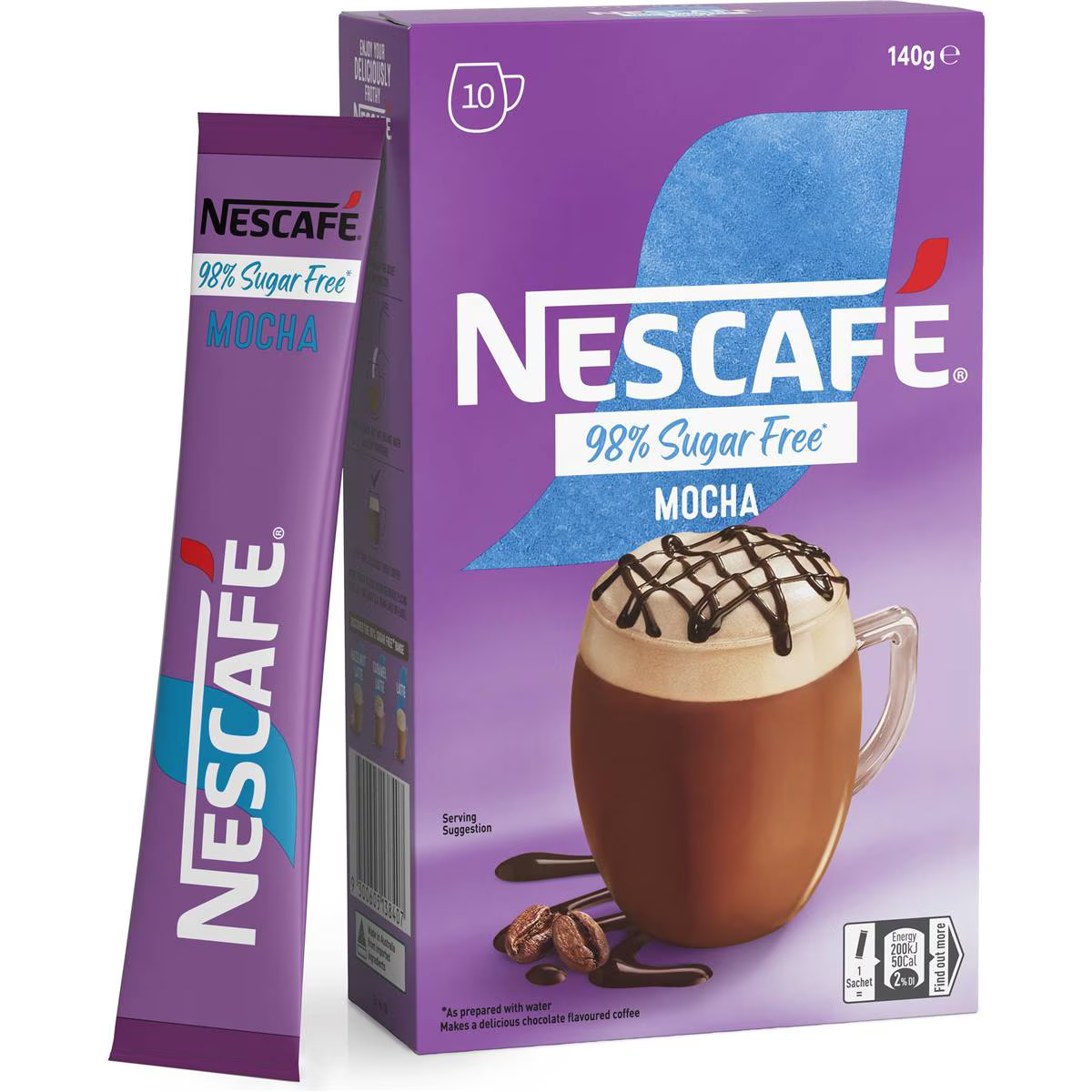 ◆mocha◆ Nescafe 98% Sugar Free Mocha Coffee Sachets 10 Pack 140g