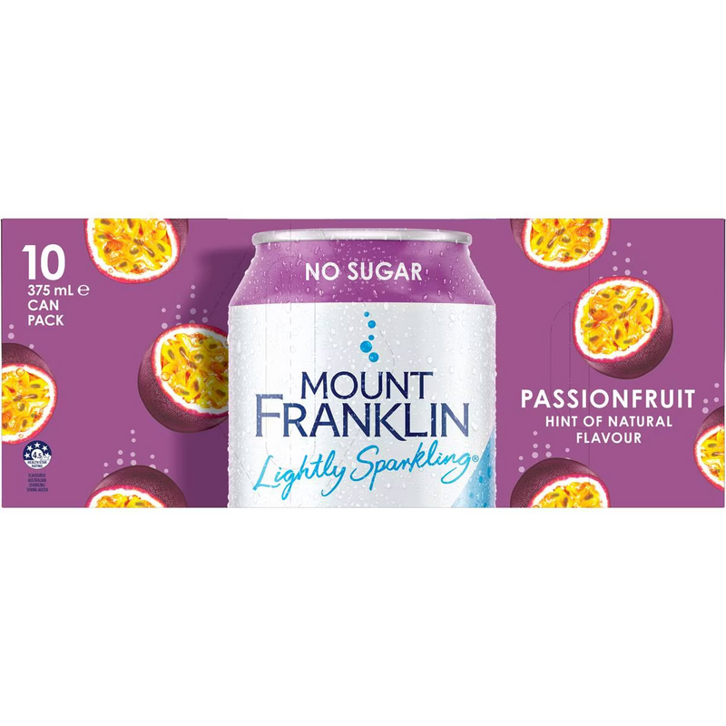 Mount Franklin Lightly Sparkling Passionfruit Cans 10 Pack 375ml