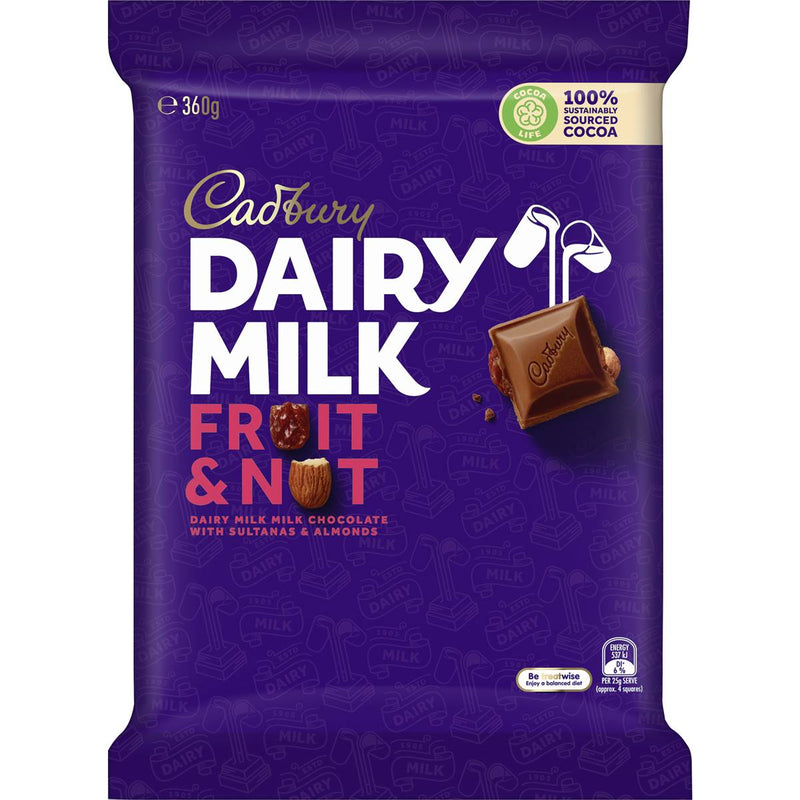 Cadbury Dairy Milk Fruit Nut Large Chocolate Block 360g