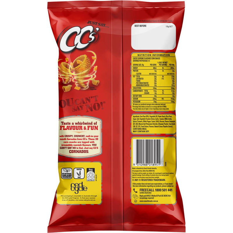 Cc's Cornados Corn Chips Cheese Supreme 110g