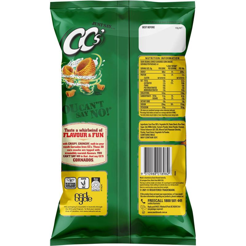 Cc's Cornados Corn Chips Sour Cream & Chives 110g