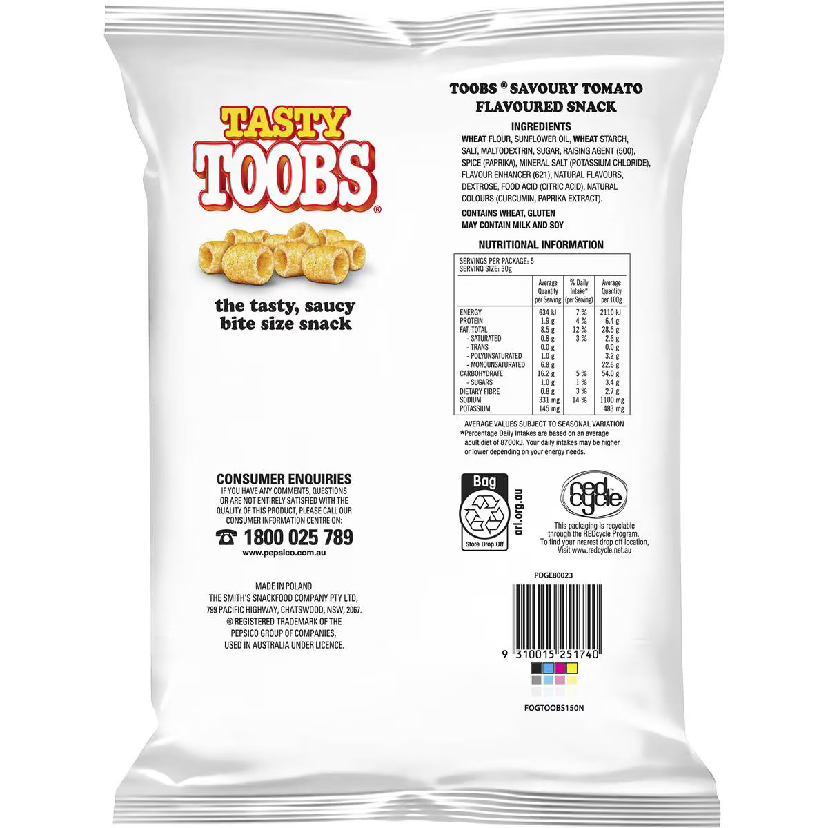 Tasty Toobs Snack Party Bag 150g | Worldwide Shipping