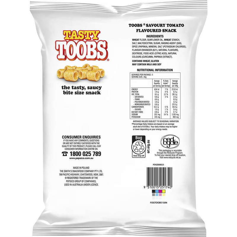 Tasty Toobs Snack Party Bag 150g