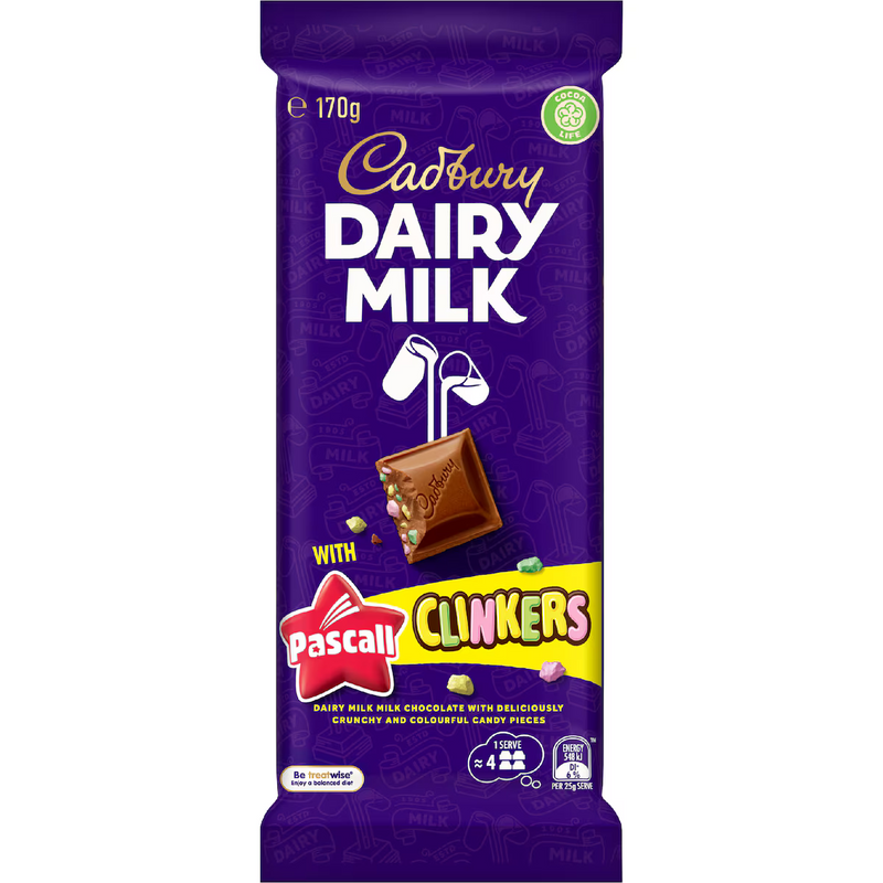 Cadbury Dairy Milk Chocolate Pascall Clinkers Block 170g