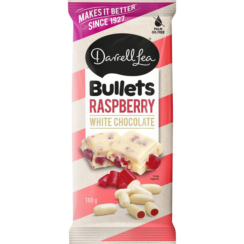 Darrell Lea White Chocolate Raspberry Bullets Block 180g