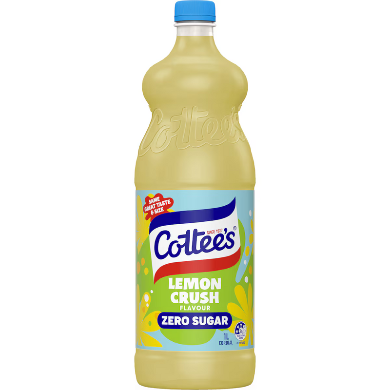 Cottee's Zero Sugar Lemon Crush Cordial 1L