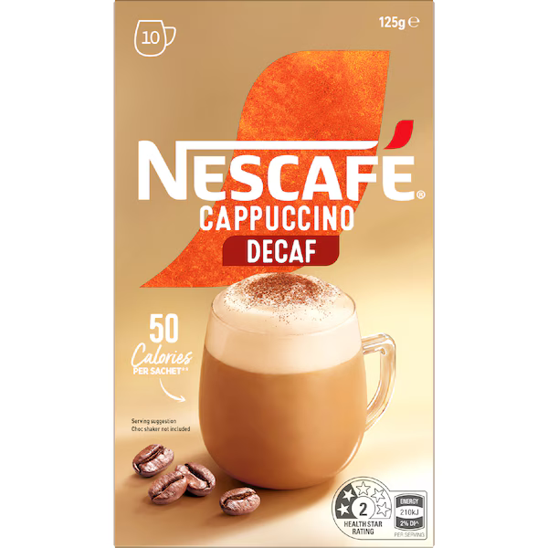 Nescafe Cappuccino Decaf Coffee Sachets 10 Pack 125g