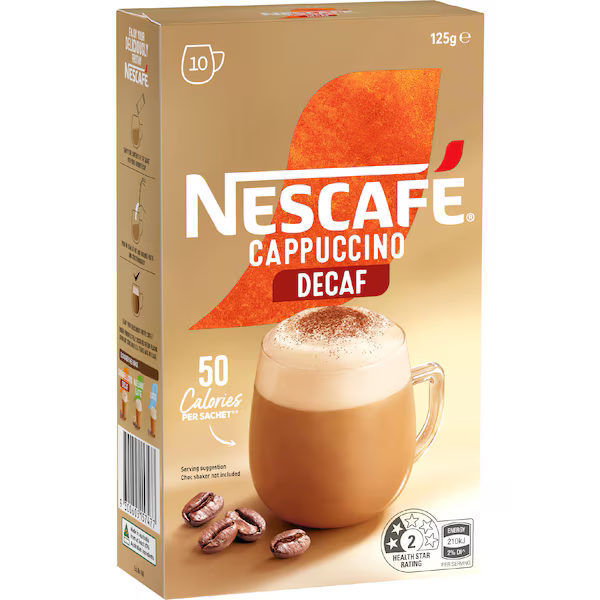 Nescafe Cappuccino Decaf Coffee Sachets 10 Pack 125g