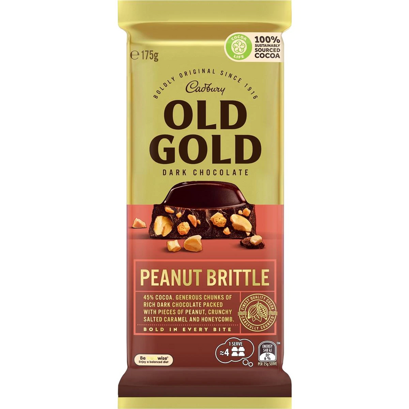 Cadbury Old Gold Peanut Brittle Dark Chocolate Block 175g