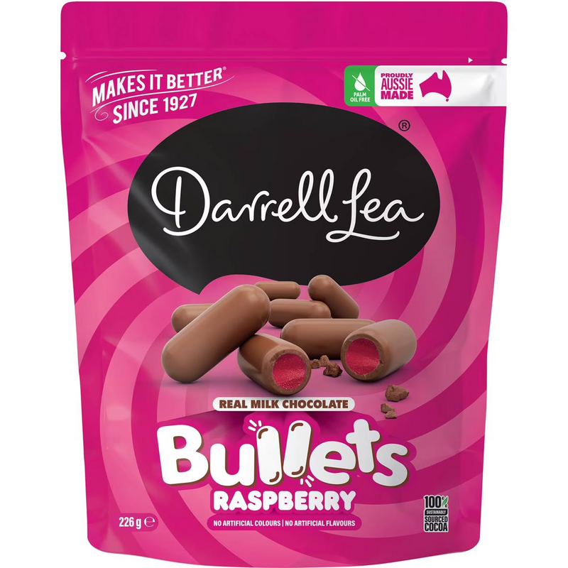 Darrell Lea Bullets Milk Chocolate Raspberry 226g