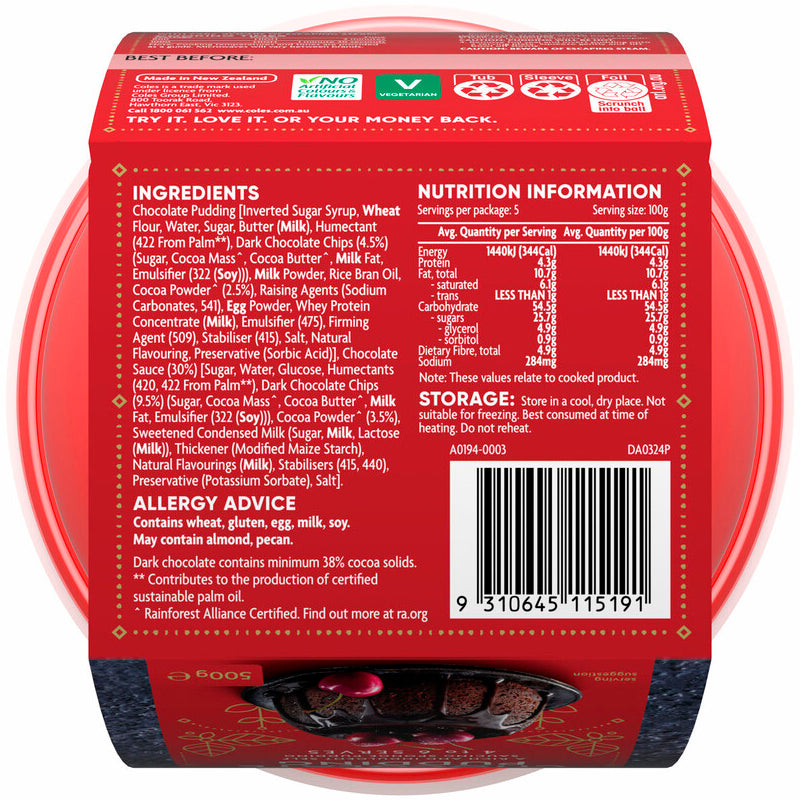 Coles Festive Chocolate Pudding 500g