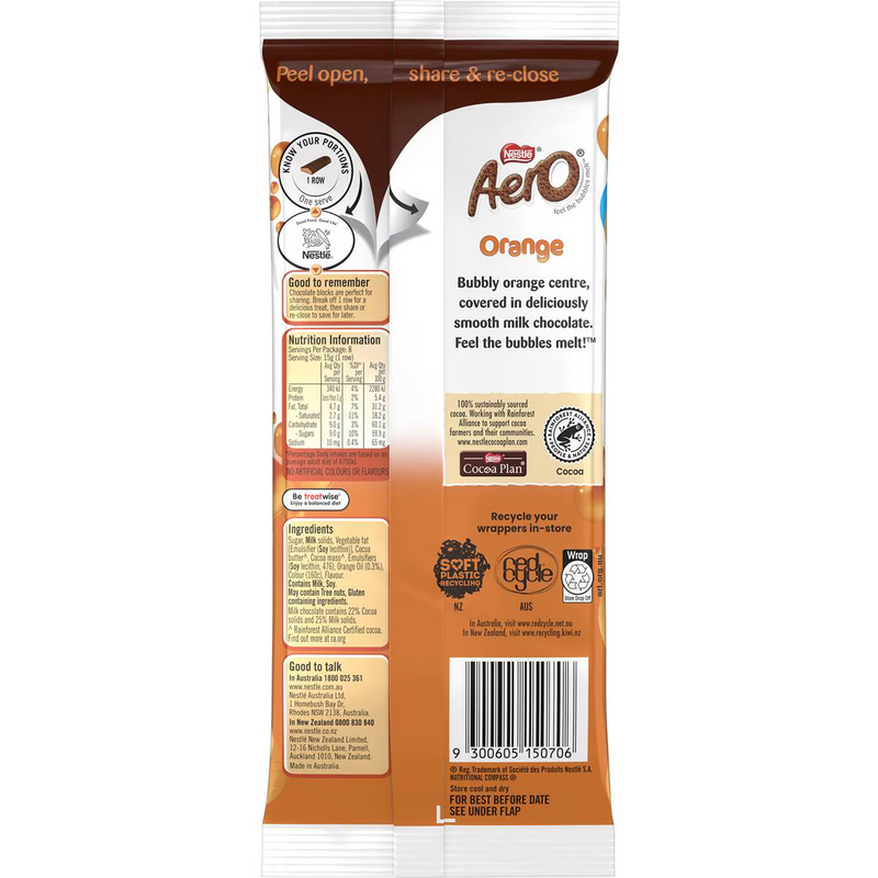 Nestle Aero Orange Chocolate Block 118g