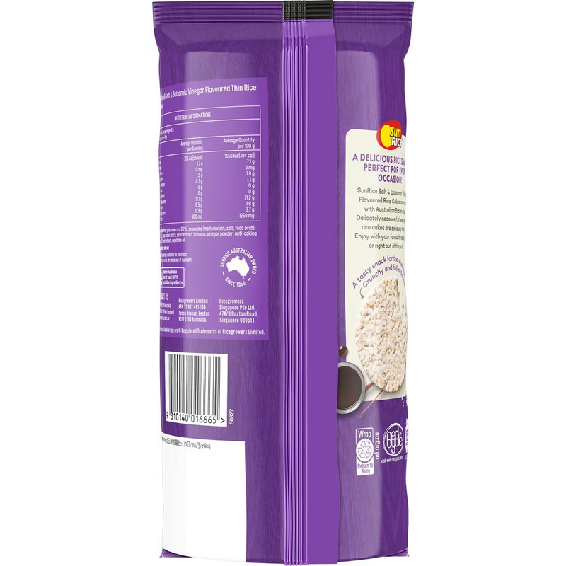 Sunrice Flavoured Rice Cakes Salt & Balsamic Vinegar 160g