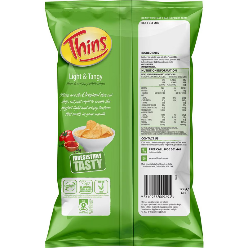 Thins Light & Tangy Chips 175g