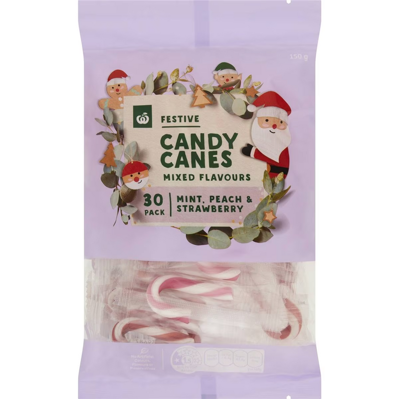 Woolworths Christmas Candy Canes Mixed Flavours 30 Pack 150g
