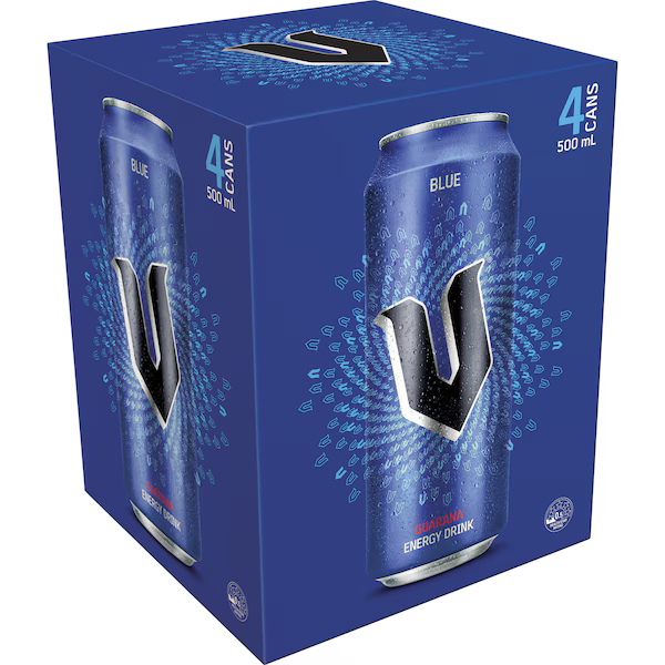 V Energy Drink Blue Guarana 500ml - 4 Pack