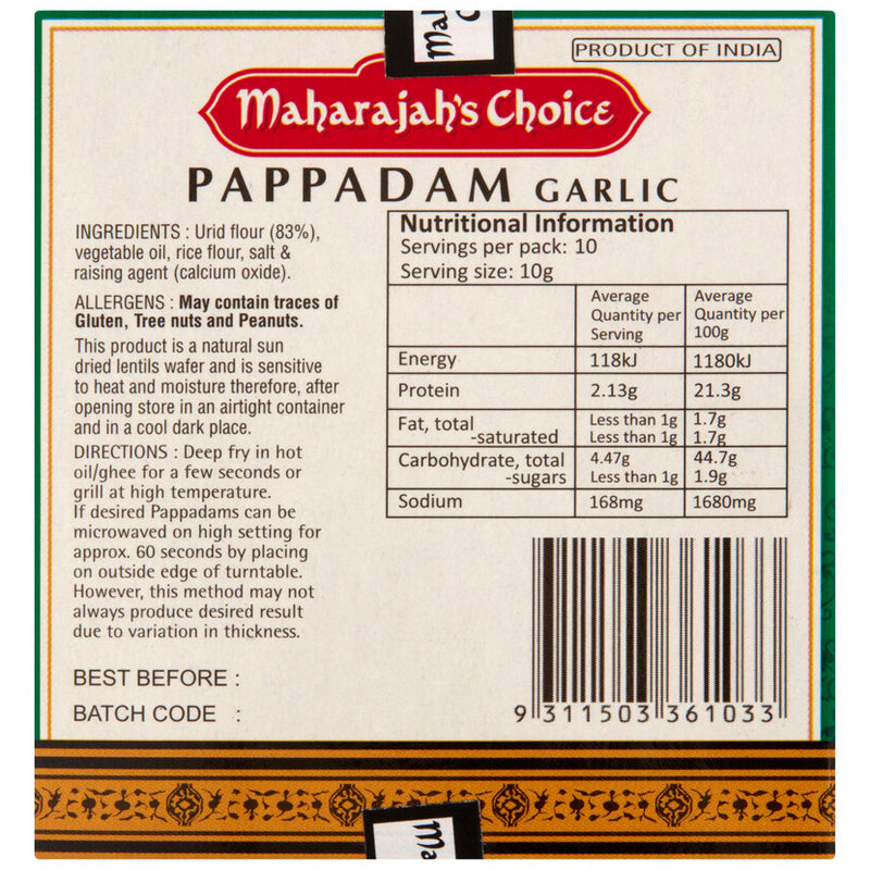 Maharajah's Choice - Garlic Pappadam - 100g