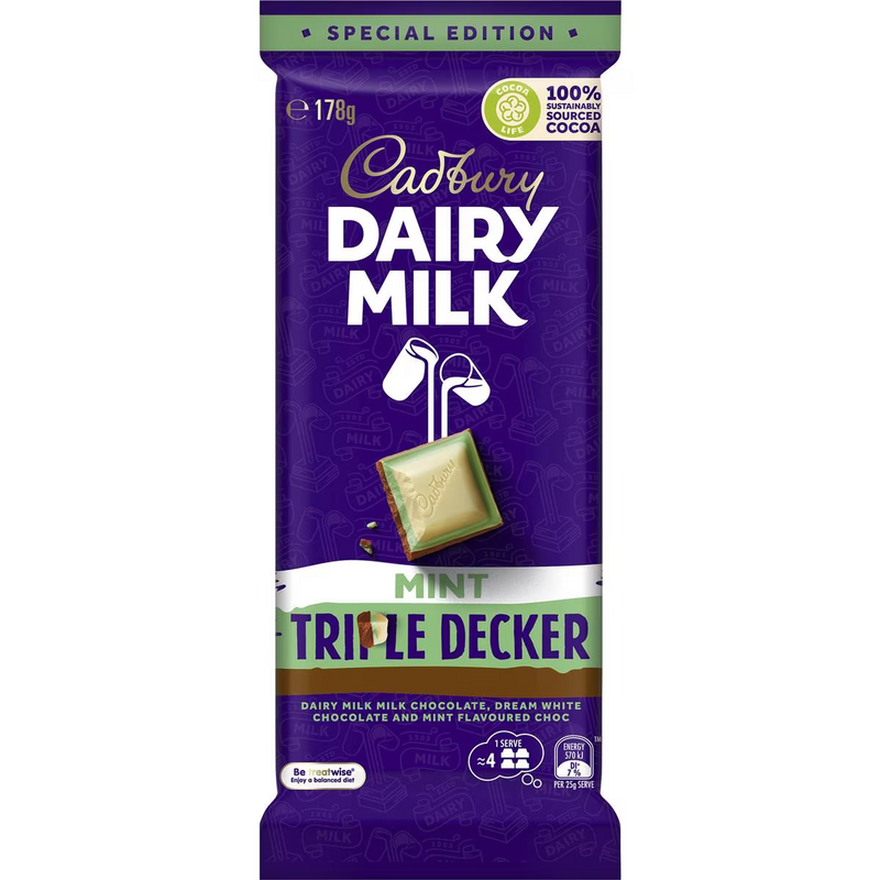 Cadbury Dairy Milk Mint Triple Decker Chocolate Block 178g