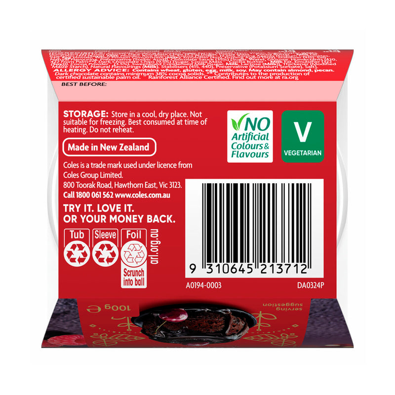 Coles Christmas Chocolate Pudding Small 100g