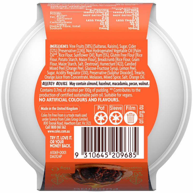 Coles Gluten Free Christmas Pudding 110g