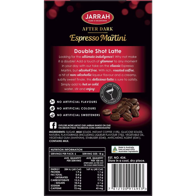 Jarrah After Dark Espresso Martini Double Shot Latte Sachets 6 Pack 108g