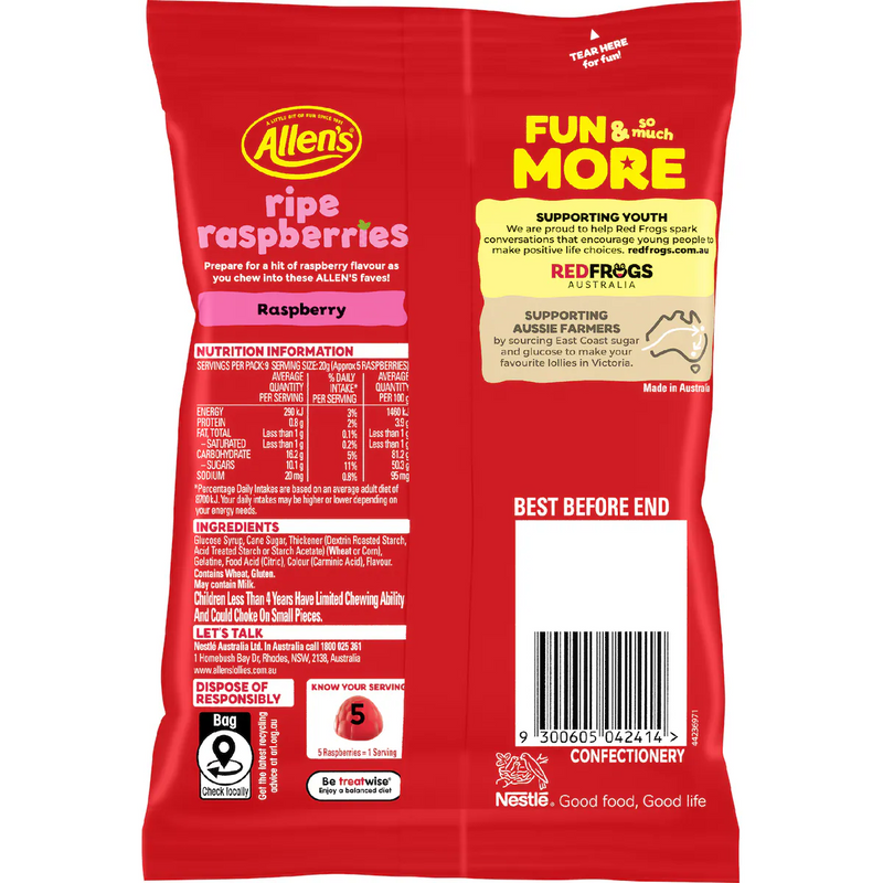 Allen's Ripe Raspberries Lollies 190g | Worldwide Shipping