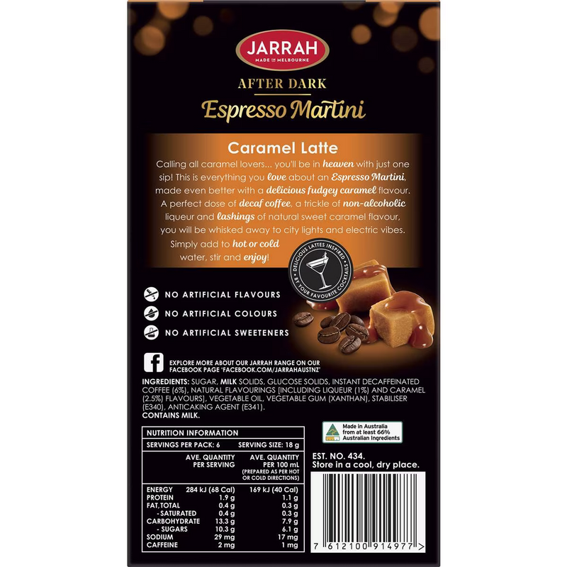 Jarrah After Dark Espresso Martini Caramel Latte 6 Pack 108g