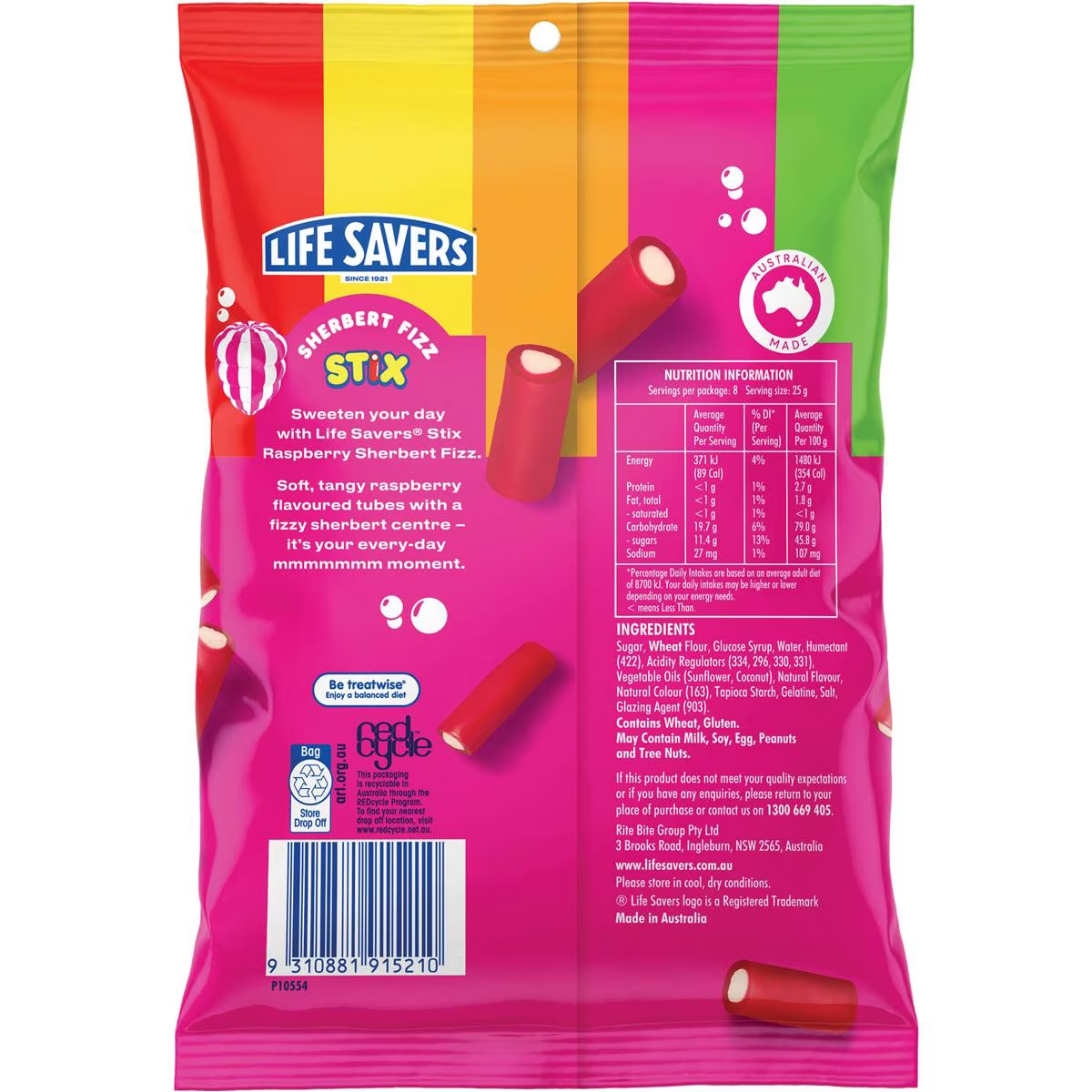 Lifesavers Stix Sherbert Fizz Raspberry 200g | Worldwide Shipping