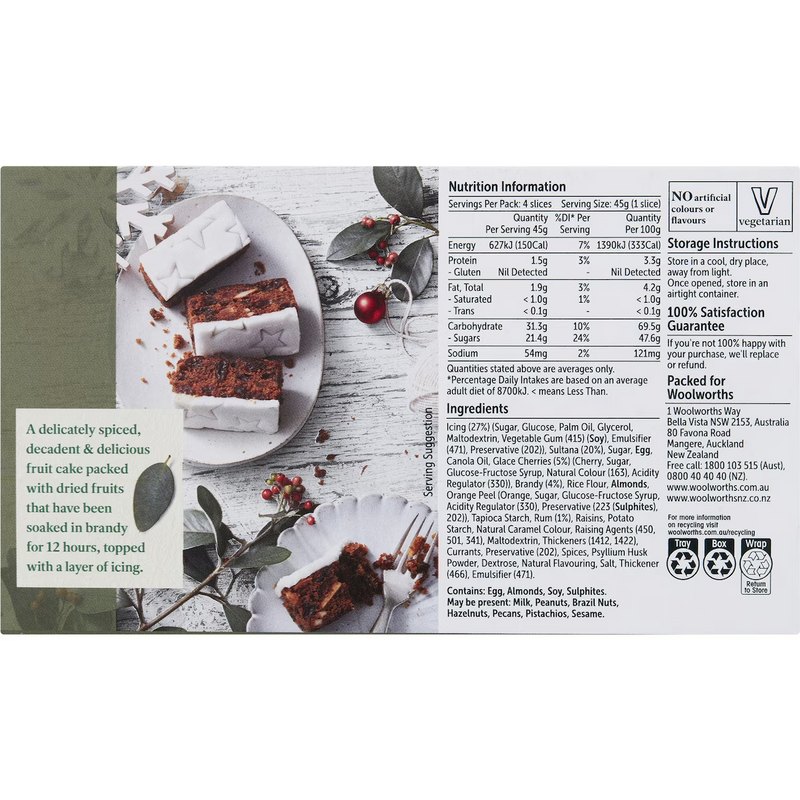 Woolworths Gluten Free Iced Fruit Cake Slices 4 Pack 180g