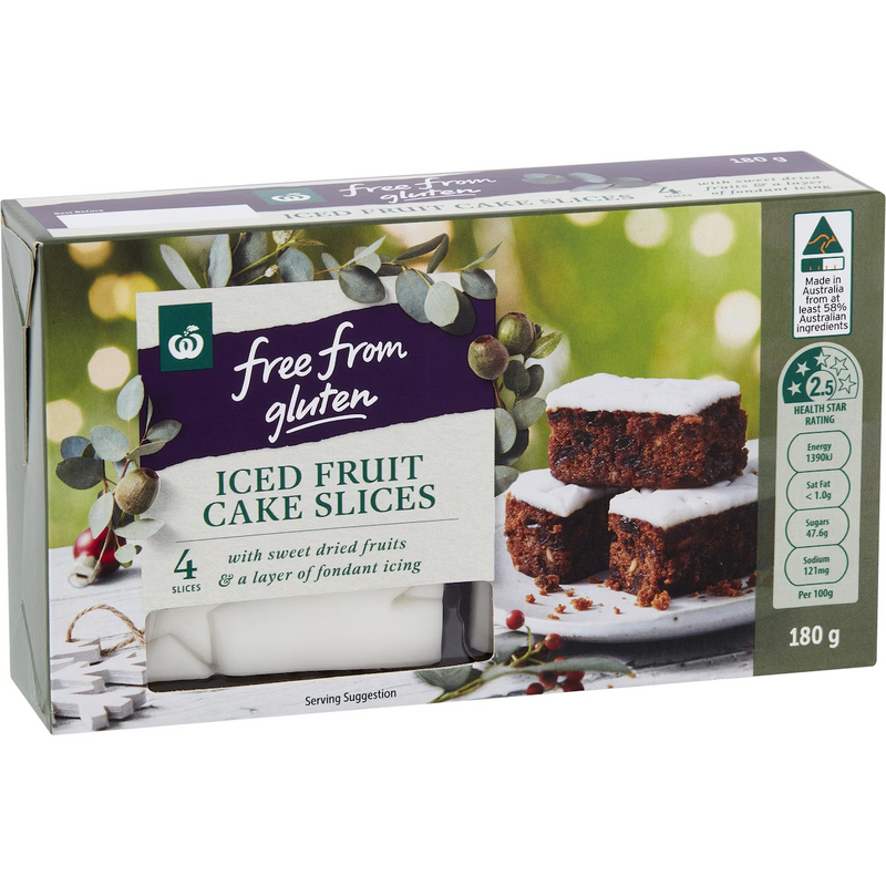 Woolworths Gluten Free Iced Fruit Cake Slices 4 Pack 180g