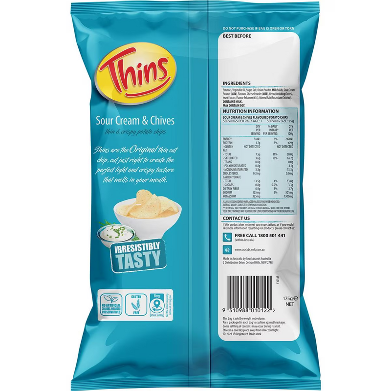 Thins Sour Cream & Chives Chips 175g