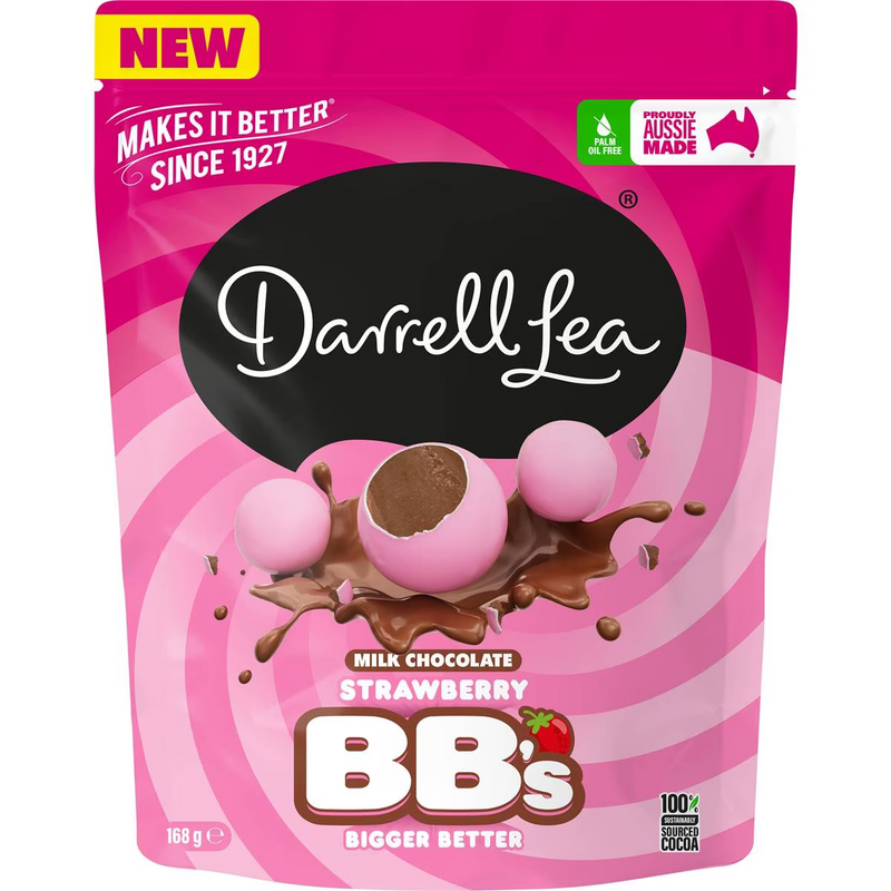 Darrell Lea BBs Strawberry Milk Chocolate Balls 168g