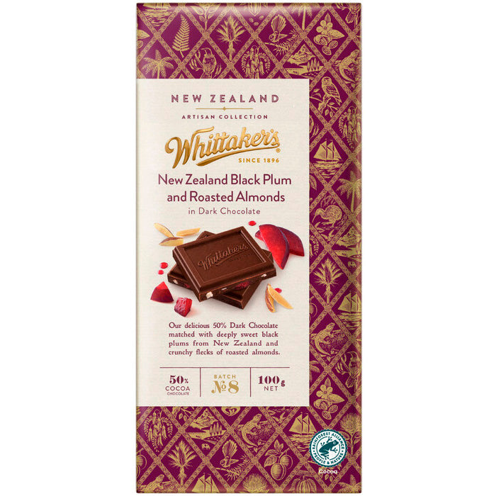 Whittaker's Hawke's Bay Black Doris Plums & Roasted Almonds in Dark Choc 100g