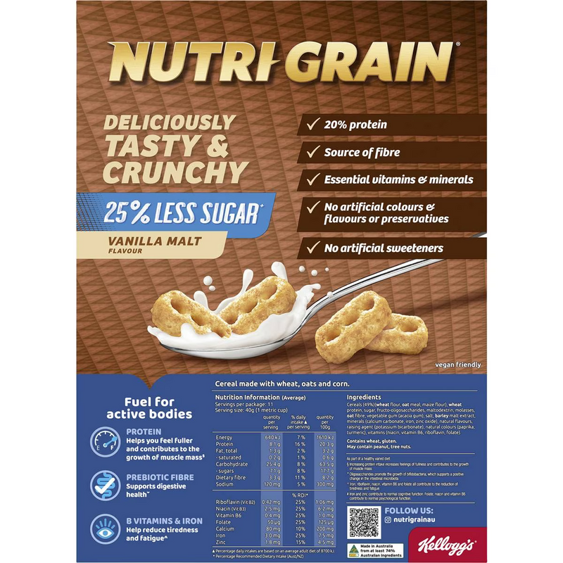 Kellogg's Nutri Grain 25% Less Sugar Vanilla Malt 450g