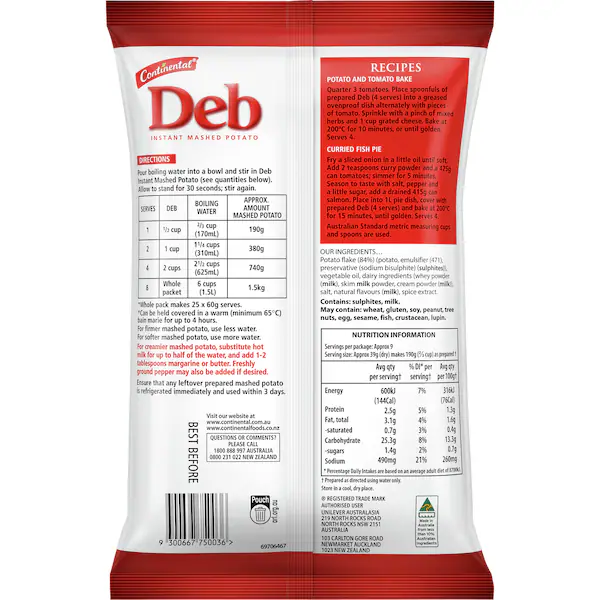 Continental Deb Instant Mashed Potato 350g