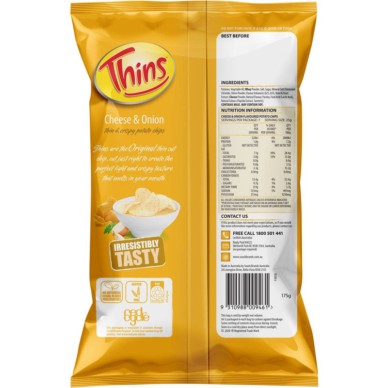 Thins Cheese & Onion Chips 175g