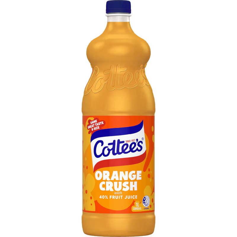 Cottee's Orange Crush With 40% Fruit Juice Cordial 1L